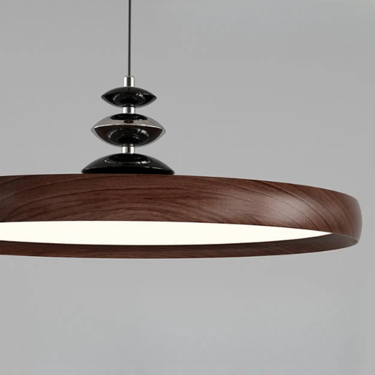 Contemporary Circle Acrylic Dining Room Walnut Pendant Light Image - 9