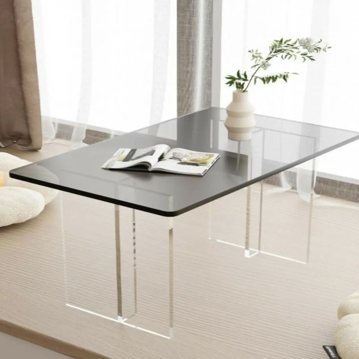 Contemporary Clear Acrylic Rectangular Coffee Table Image - 3