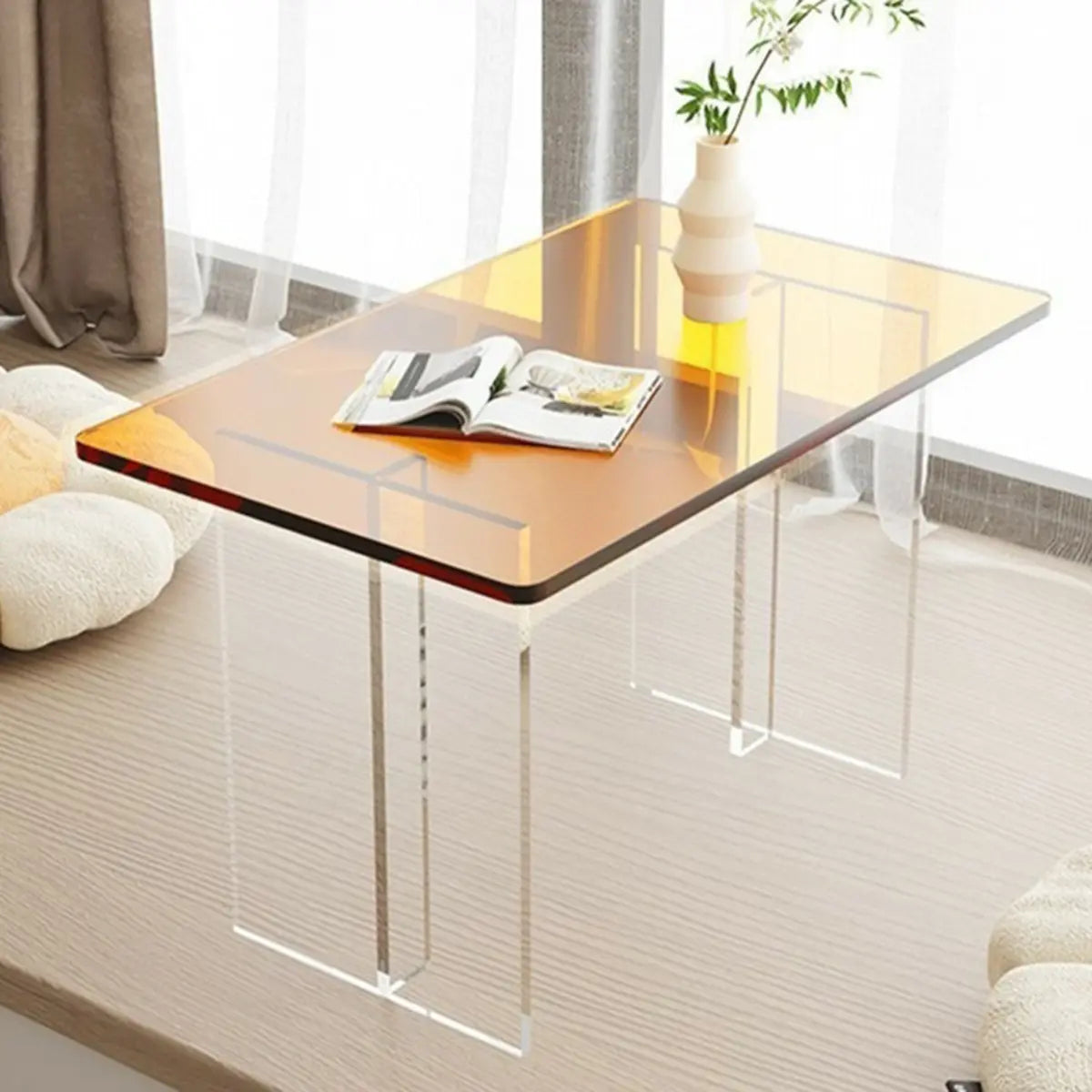 Contemporary Clear Acrylic Rectangular Coffee Table Image - 4