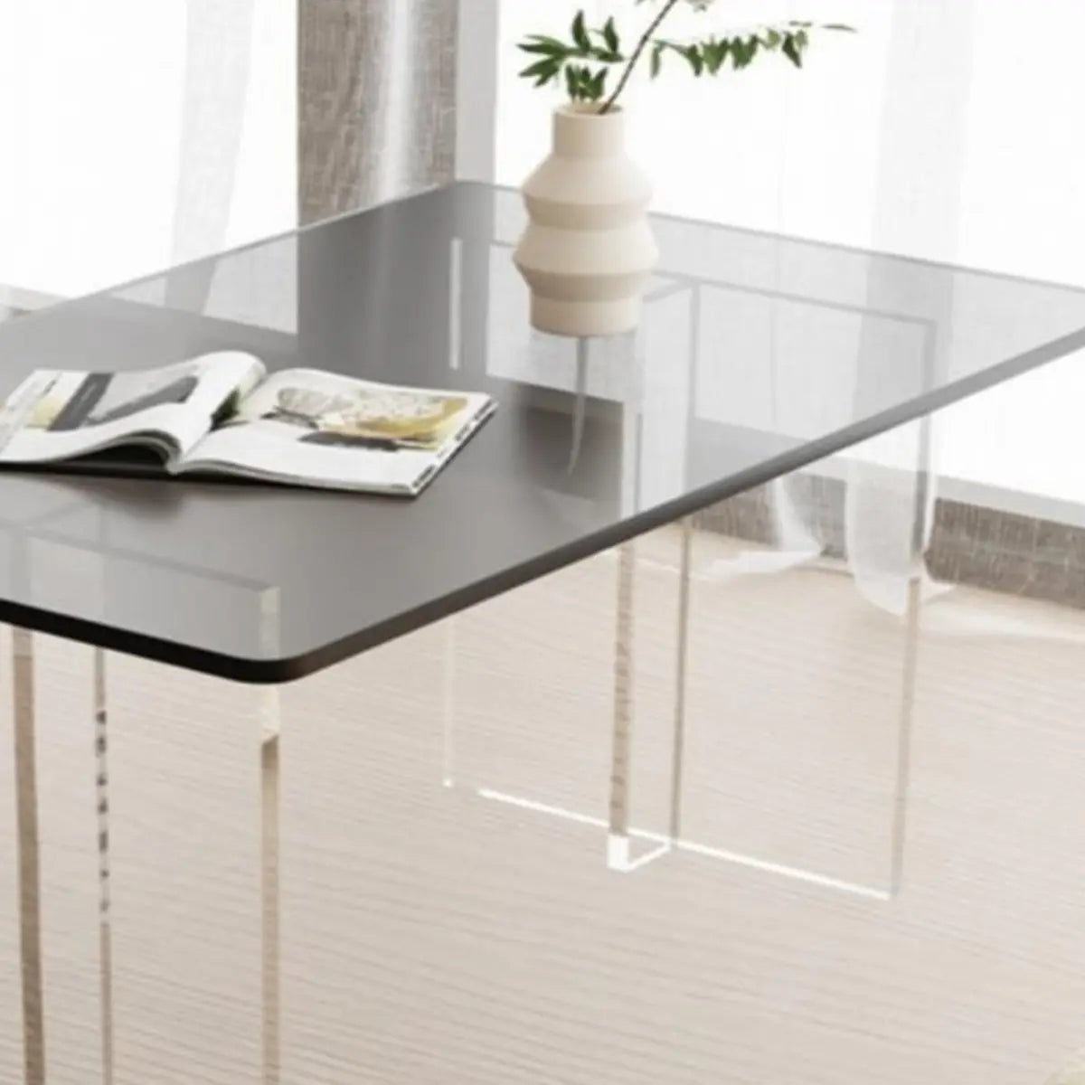Contemporary Clear Acrylic Rectangular Coffee Table Image - 8
