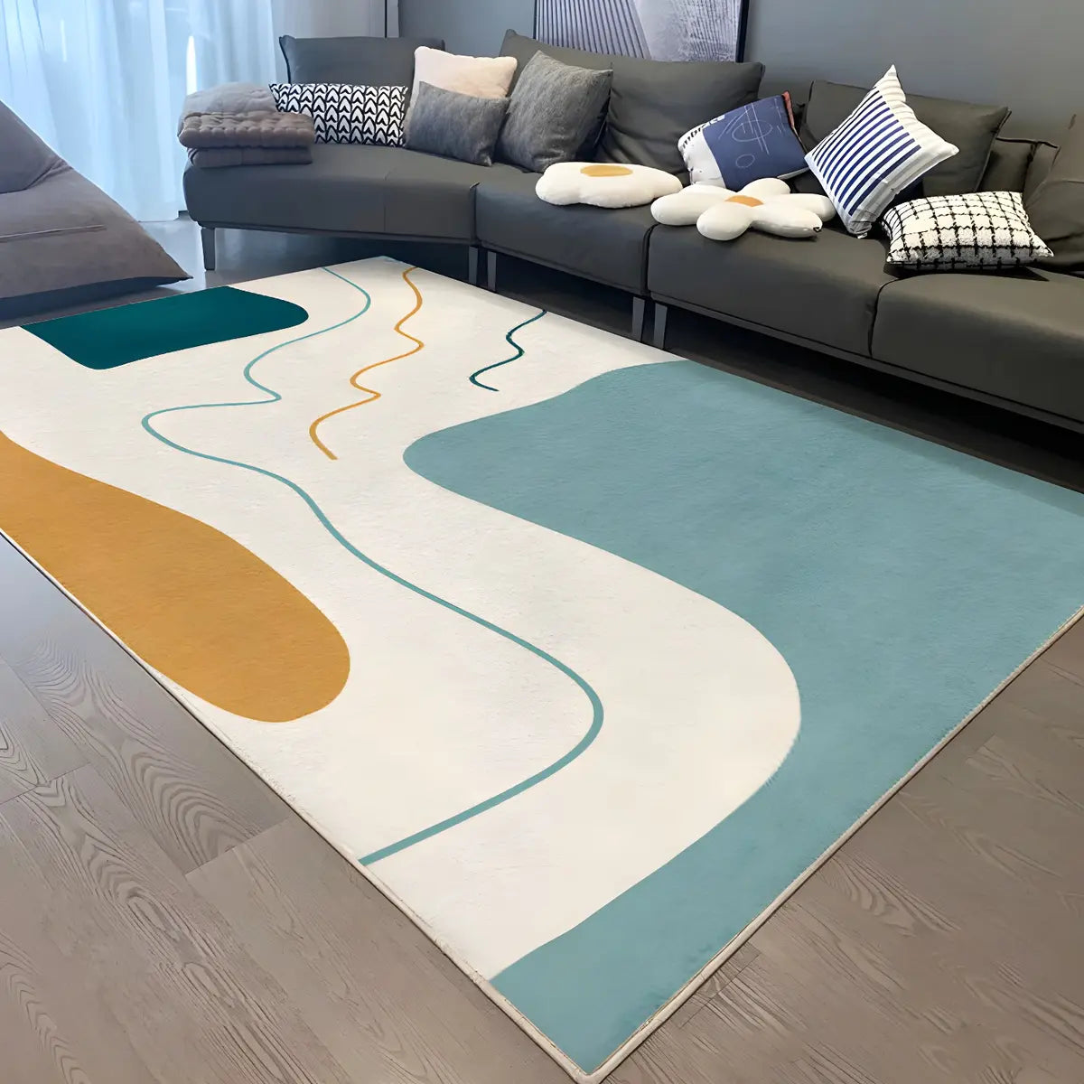 Contemporary Color Block Polyester Morandi Area Rug Image - 13