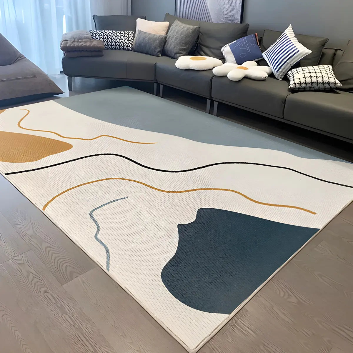 Contemporary Color Block Polyester Morandi Area Rug Image - 18