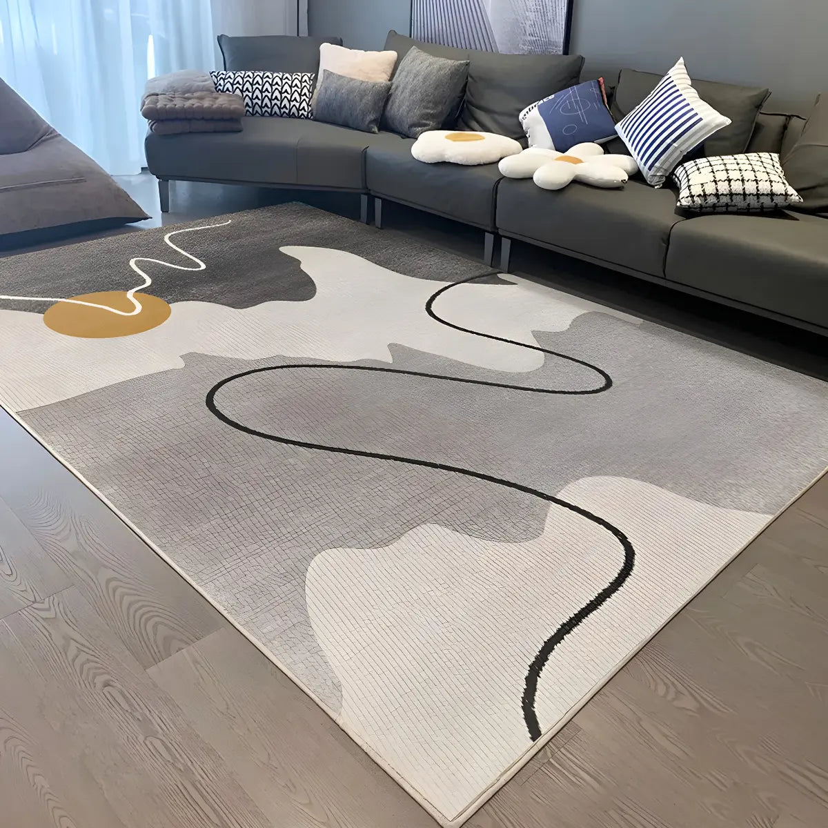 Contemporary Color Block Polyester Morandi Area Rug Image - 2