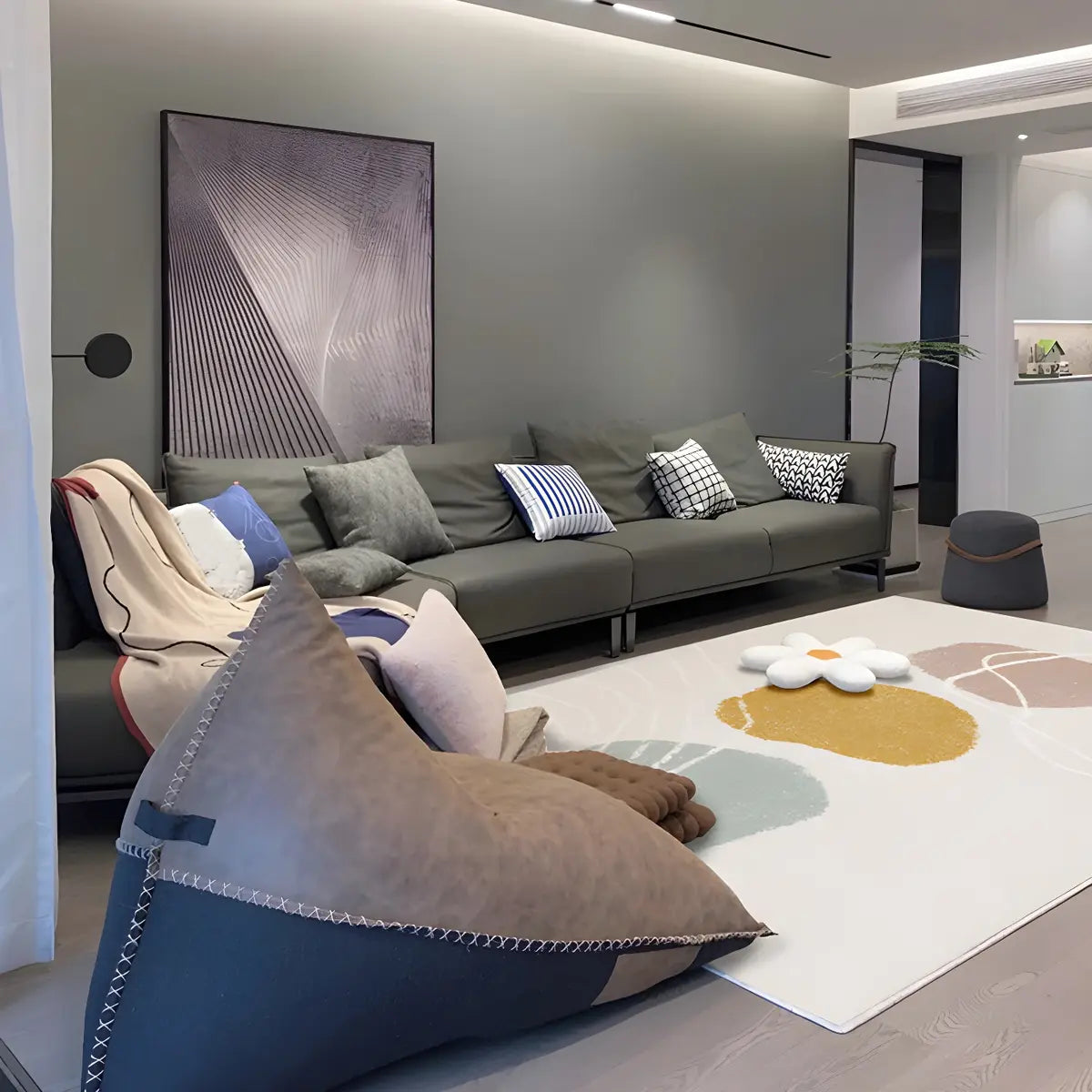 Contemporary Color Block Polyester Morandi Area Rug Image - 20