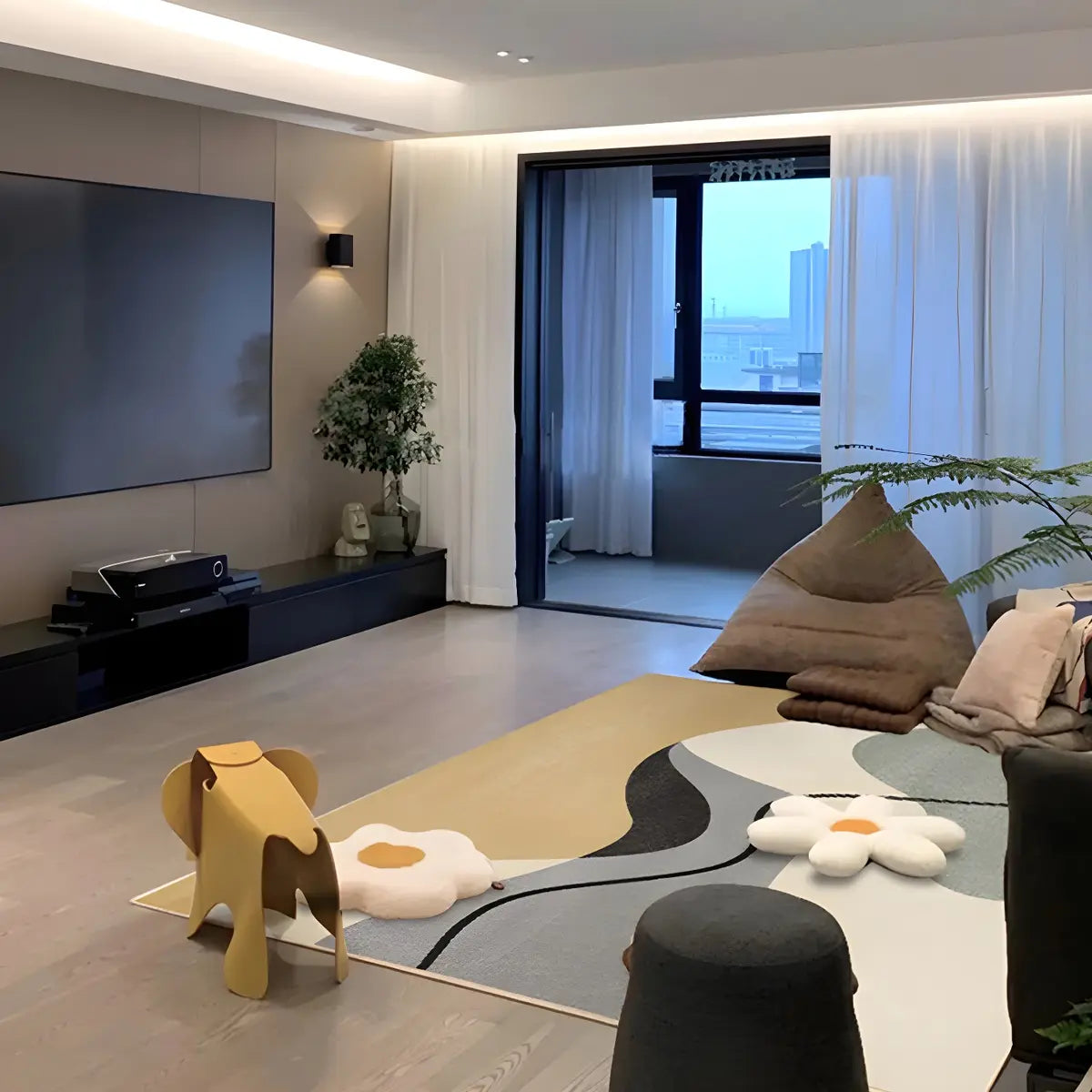 Contemporary Color Block Polyester Morandi Area Rug Image - 24