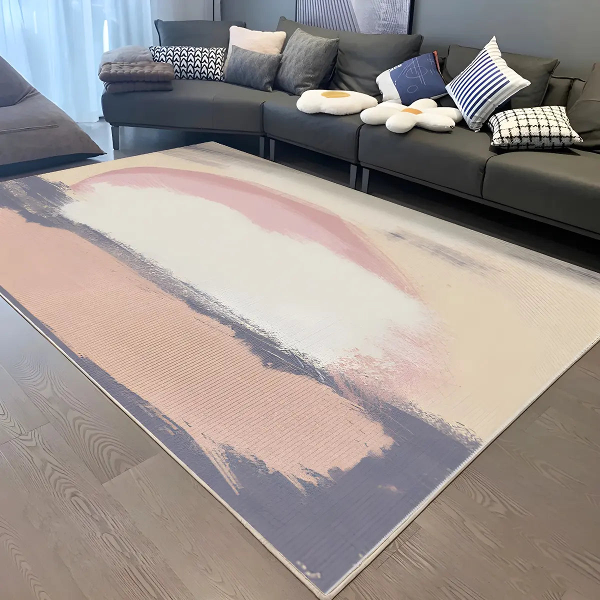 Contemporary Color Block Polyester Morandi Area Rug Image - 25