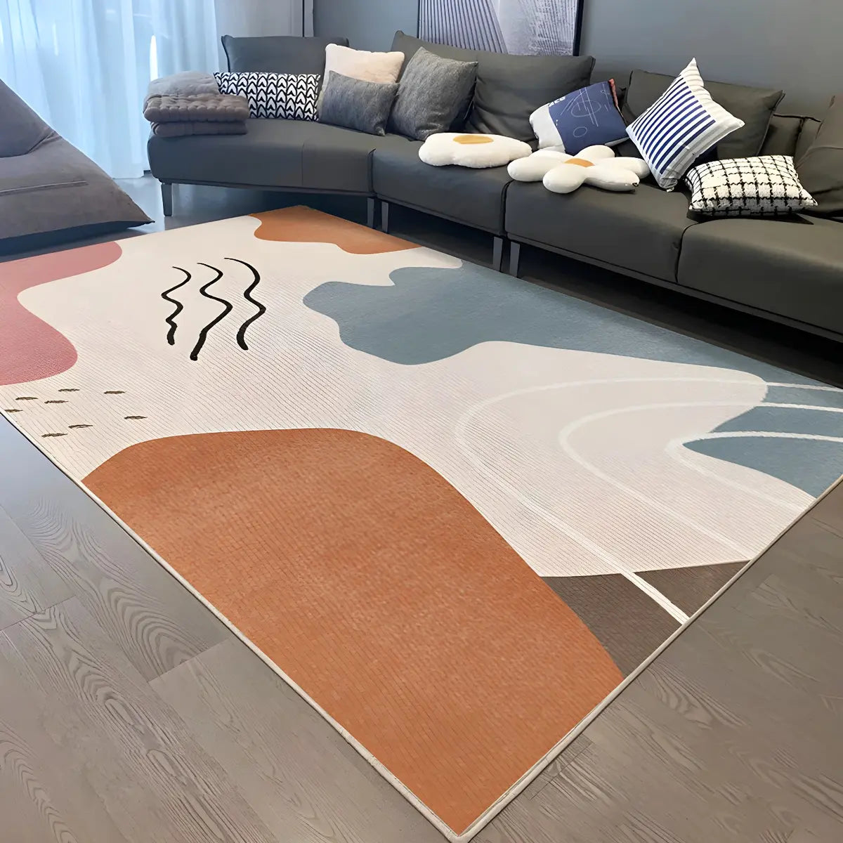 Contemporary Color Block Polyester Morandi Area Rug Image - 26