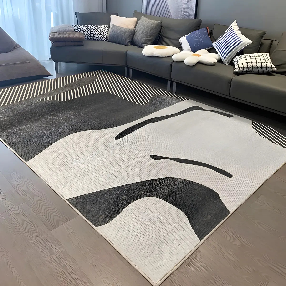 Contemporary Color Block Polyester Morandi Area Rug Image - 4