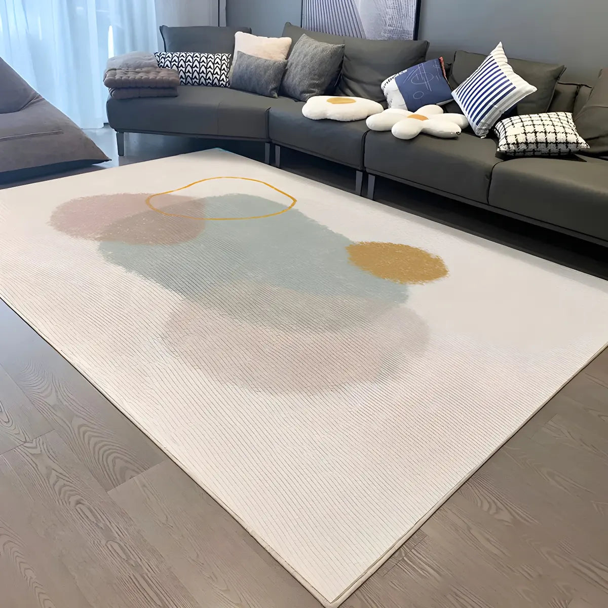 Contemporary Color Block Polyester Morandi Area Rug Image - 6