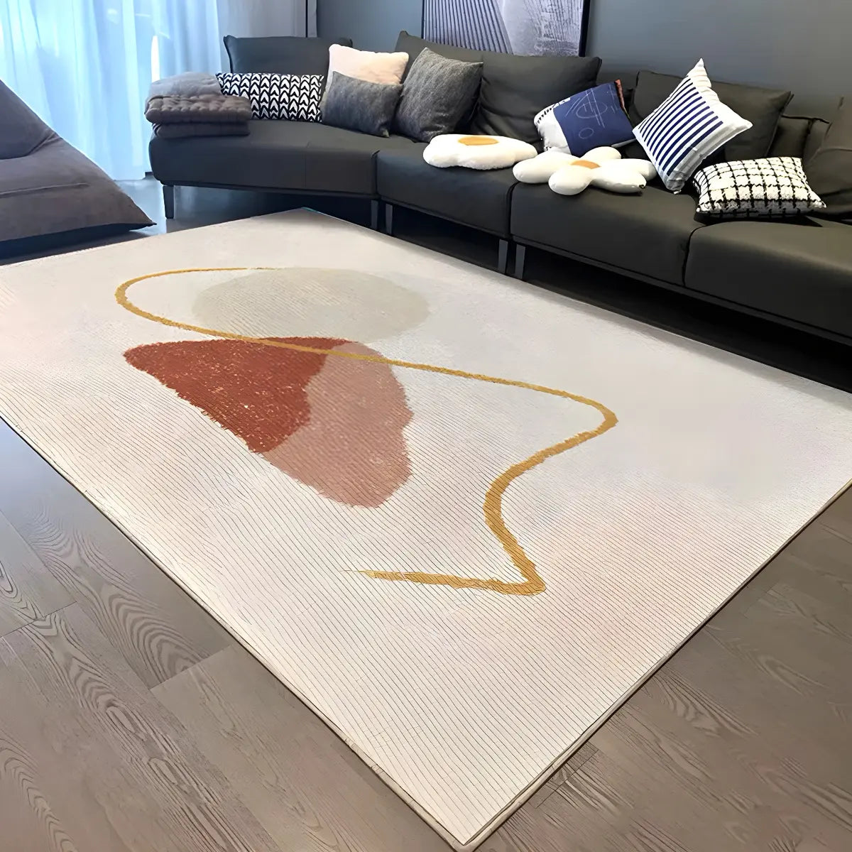 Contemporary Color Block Polyester Morandi Area Rug Image - 8