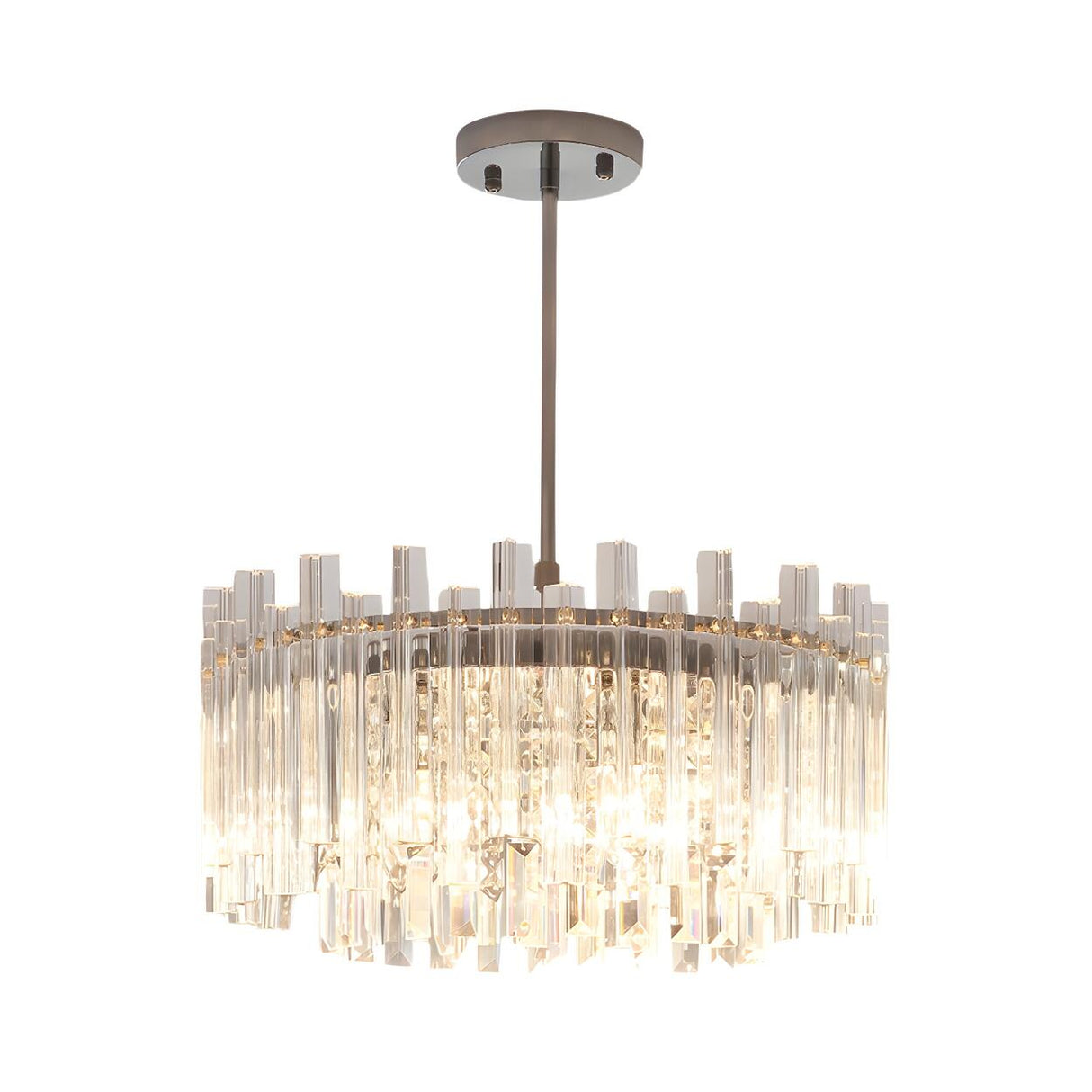 Contemporary Crystal Clear Prism Drum Pendant Chandelier Image - 3