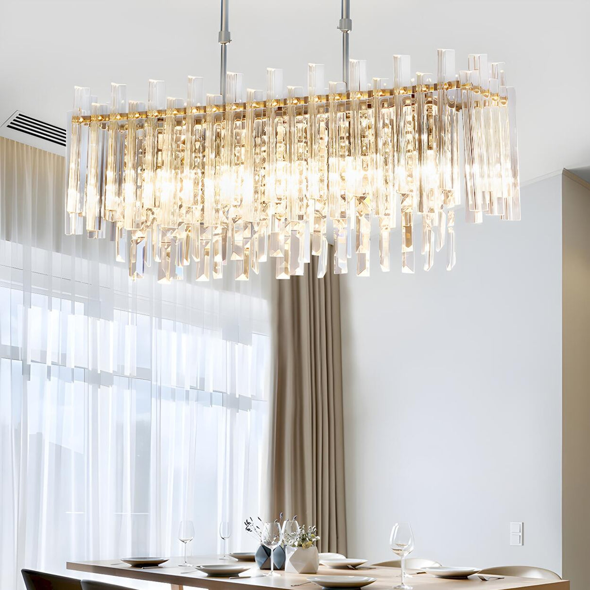 Contemporary Crystal Clear Prism Drum Pendant Chandelier Image - 4
