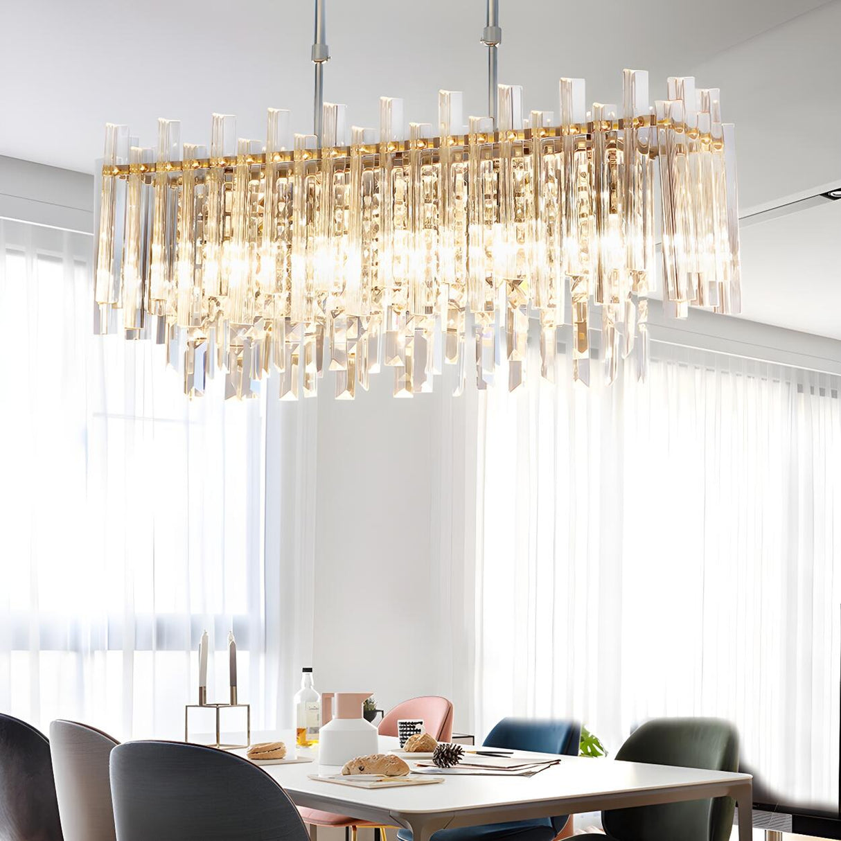 Contemporary Crystal Clear Prism Drum Pendant Chandelier Image - 5