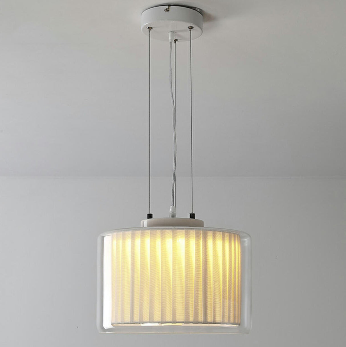 Contemporary Cylinder Fabric and Glass Pendant Light Image - 1