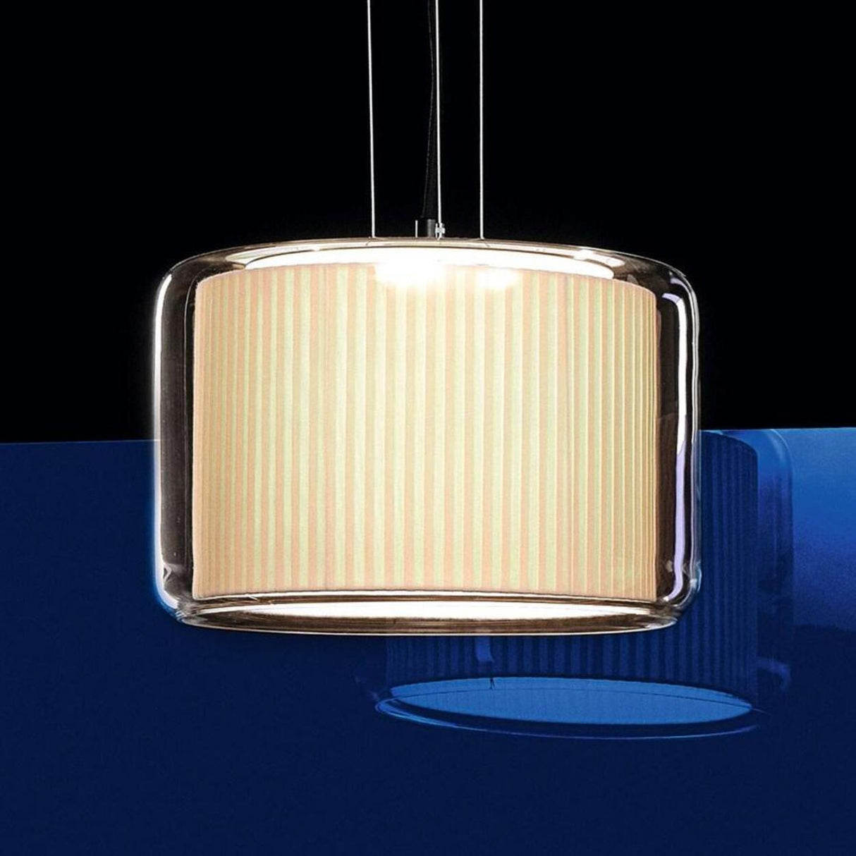 Contemporary Cylinder Fabric and Glass Pendant Light Image - 5