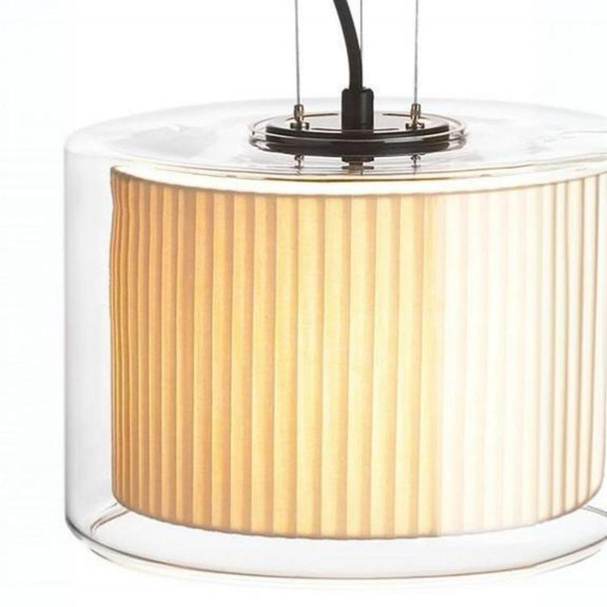 Contemporary Cylinder Fabric and Glass Pendant Light Image - 6