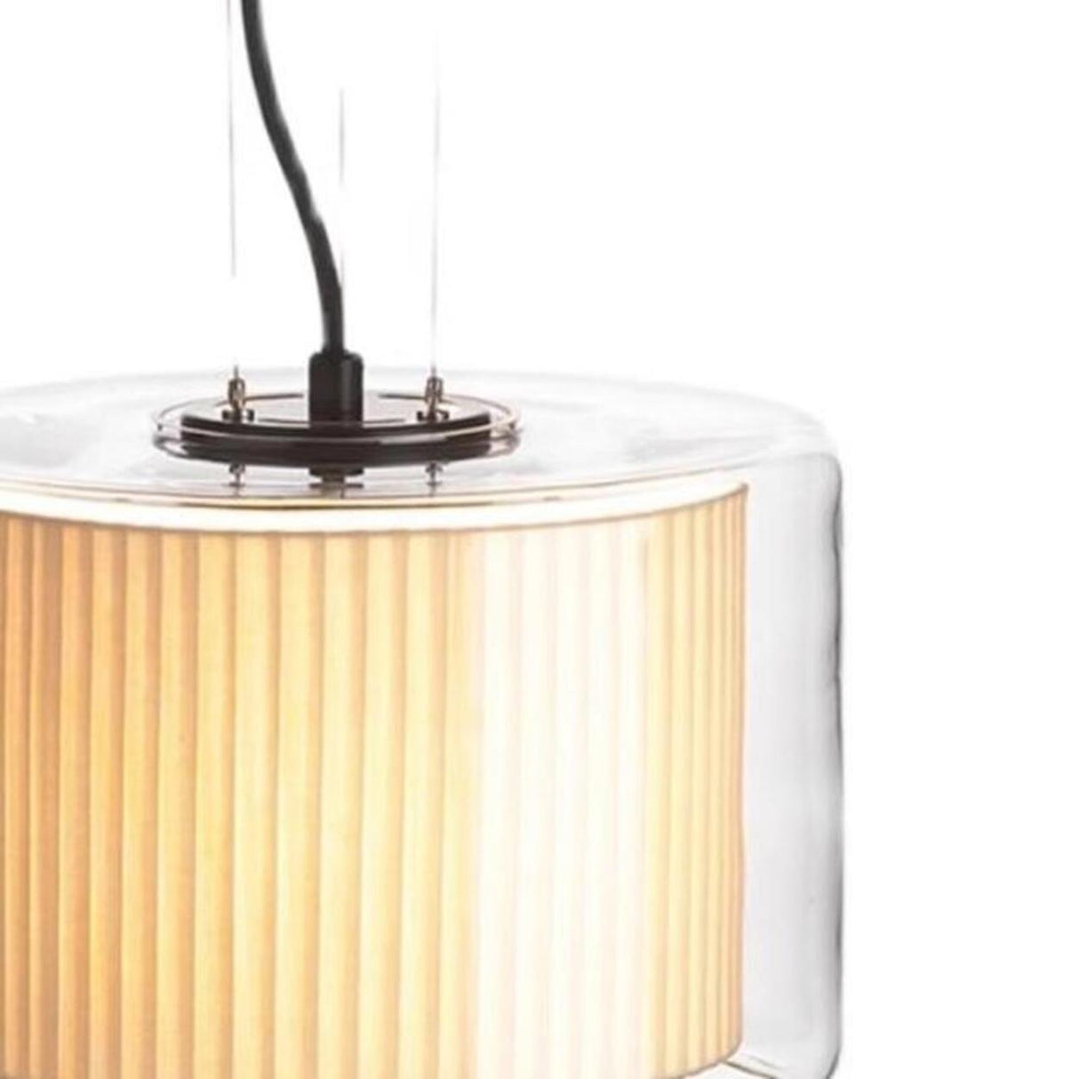 Contemporary Cylinder Fabric and Glass Pendant Light Image - 7