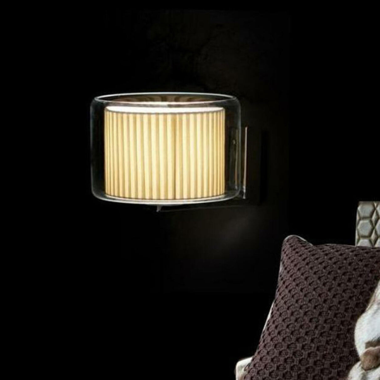 Contemporary Cylinder Fabric and Glass Pendant Light Image - 8