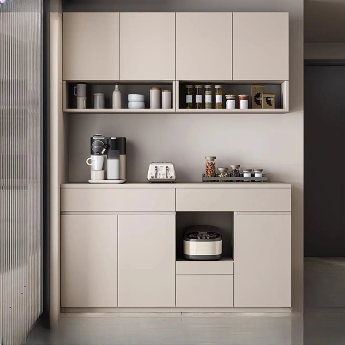 Contemporary Dove Grey Wood Large Open Storage Sideboard Image - 11