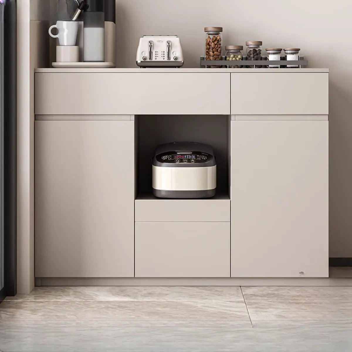 Contemporary Dove Grey Wood Large Open Storage Sideboard Image - 2
