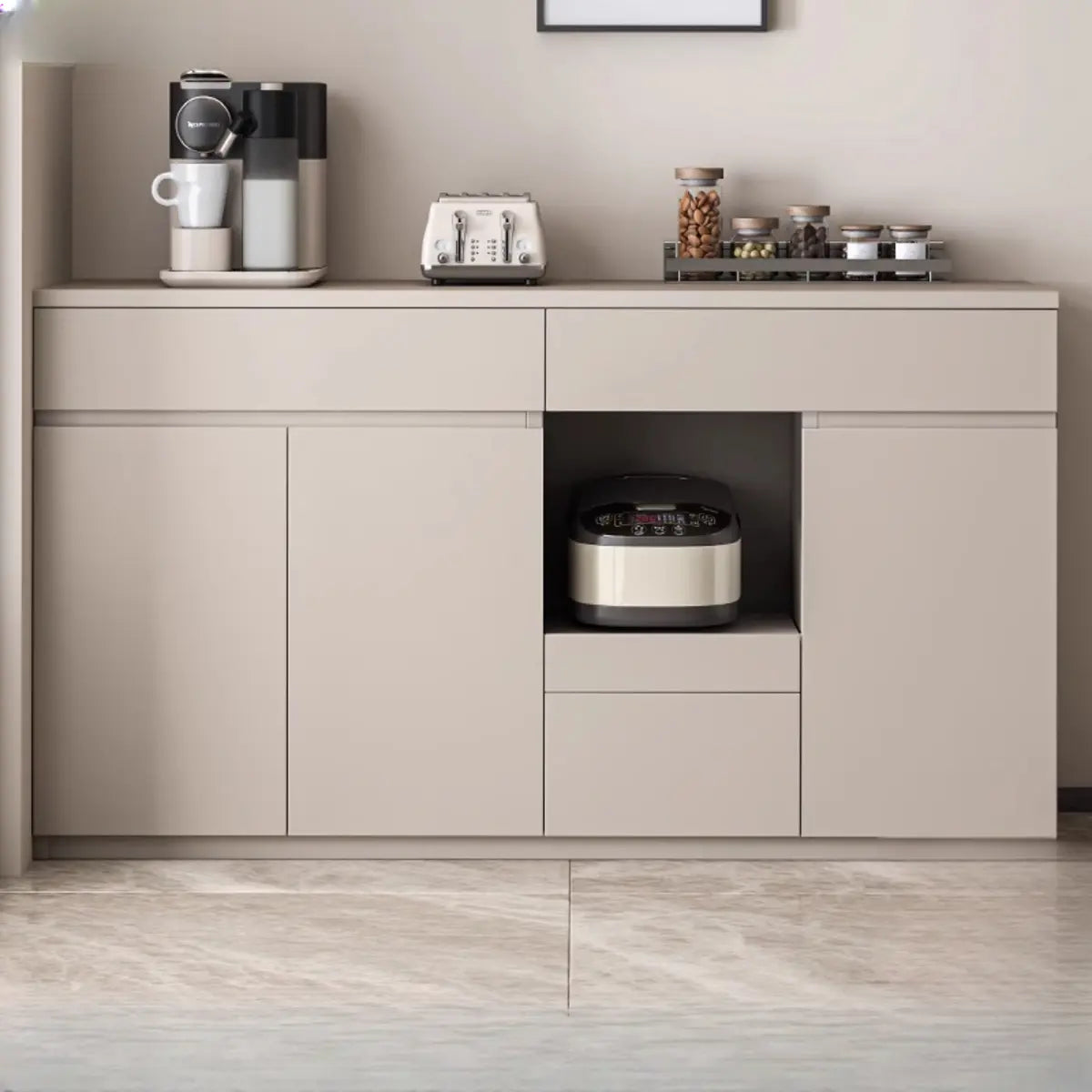 Contemporary Dove Grey Wood Large Open Storage Sideboard Image - 3