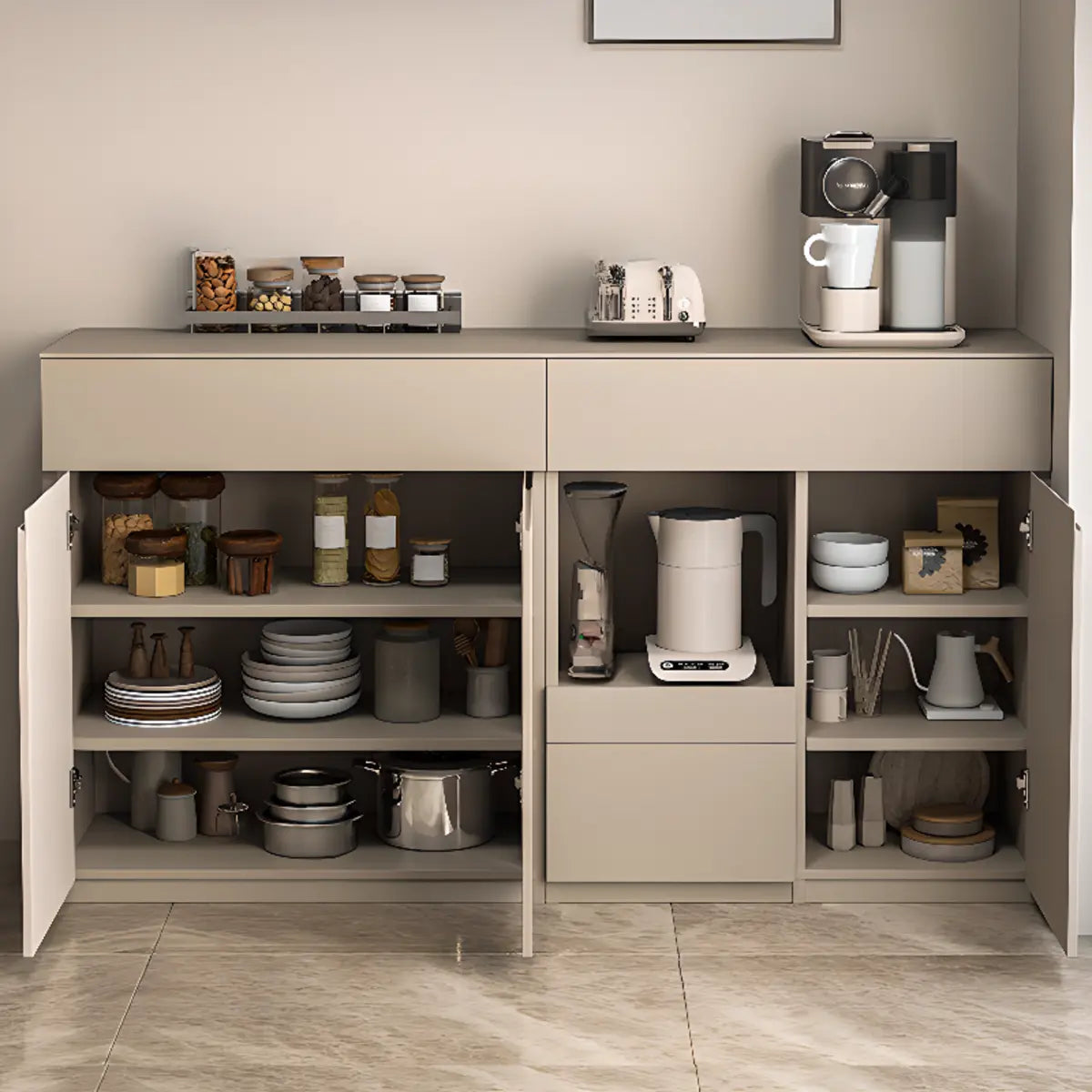 Contemporary Dove Grey Wood Large Open Storage Sideboard Image - 4