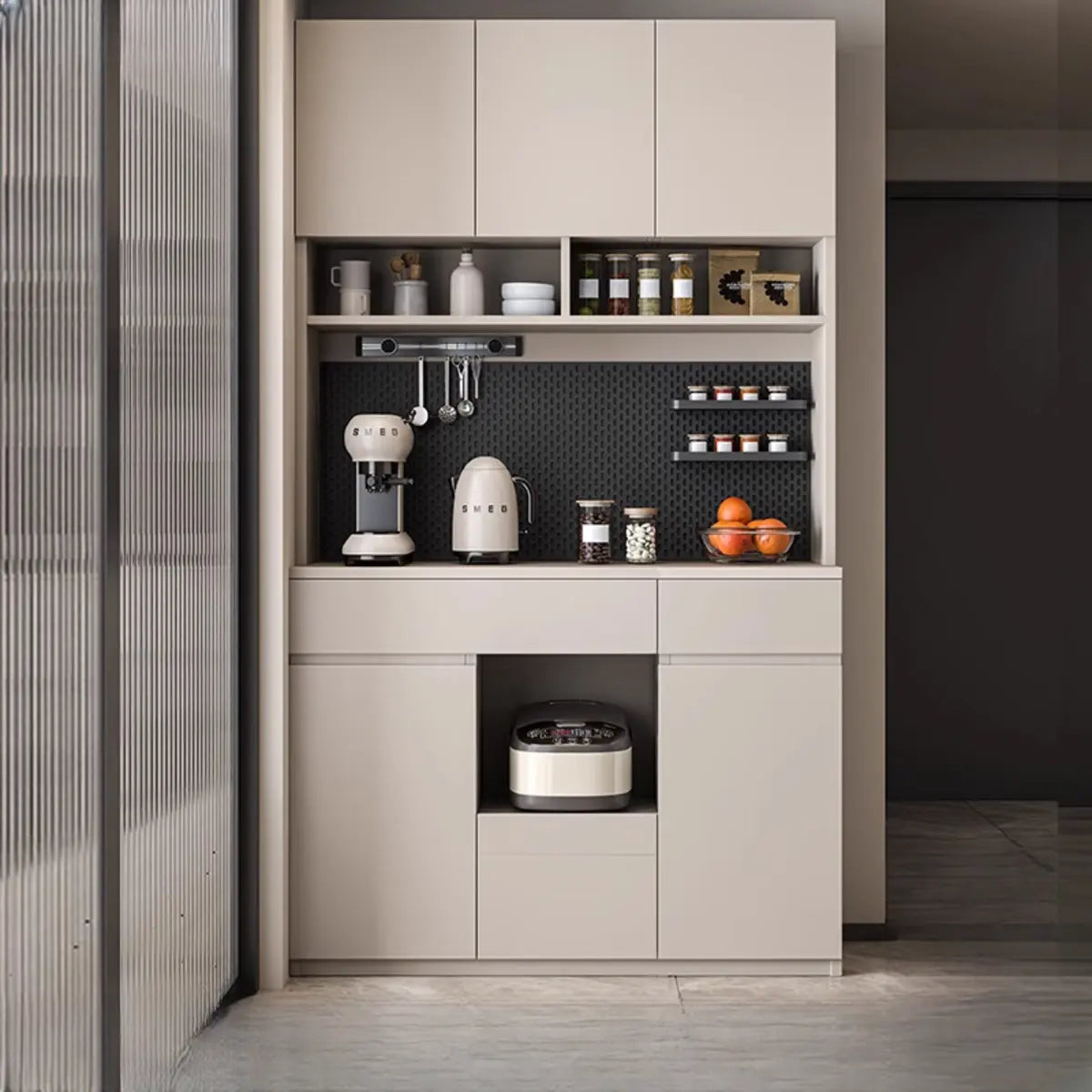 Contemporary Dove Grey Wood Large Open Storage Sideboard Image - 5