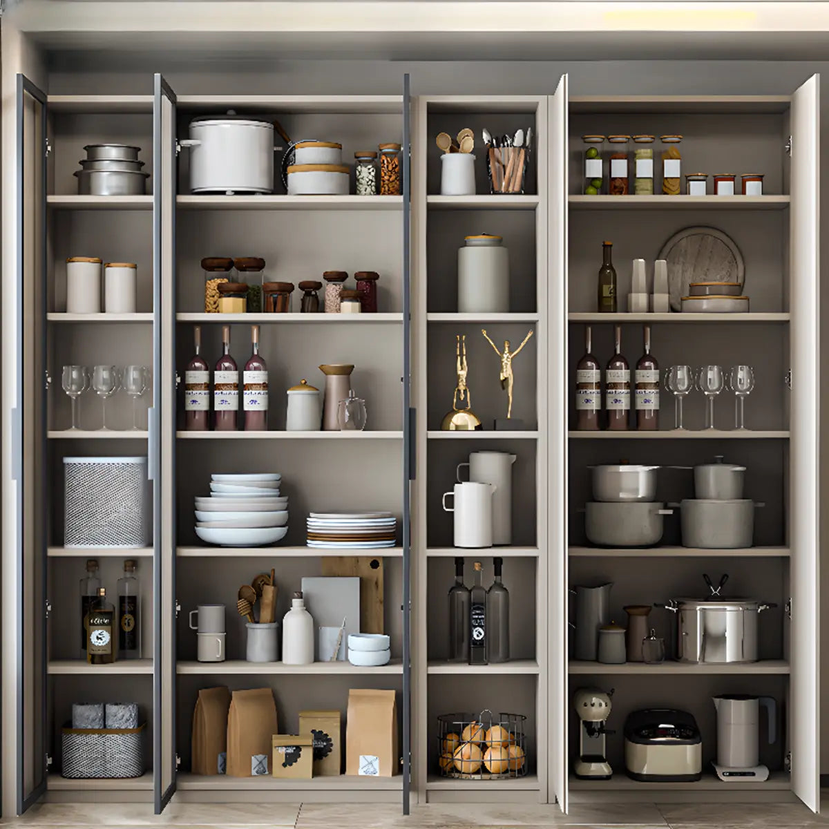 Contemporary Dove Grey Wood Large Open Storage Sideboard Image - 6