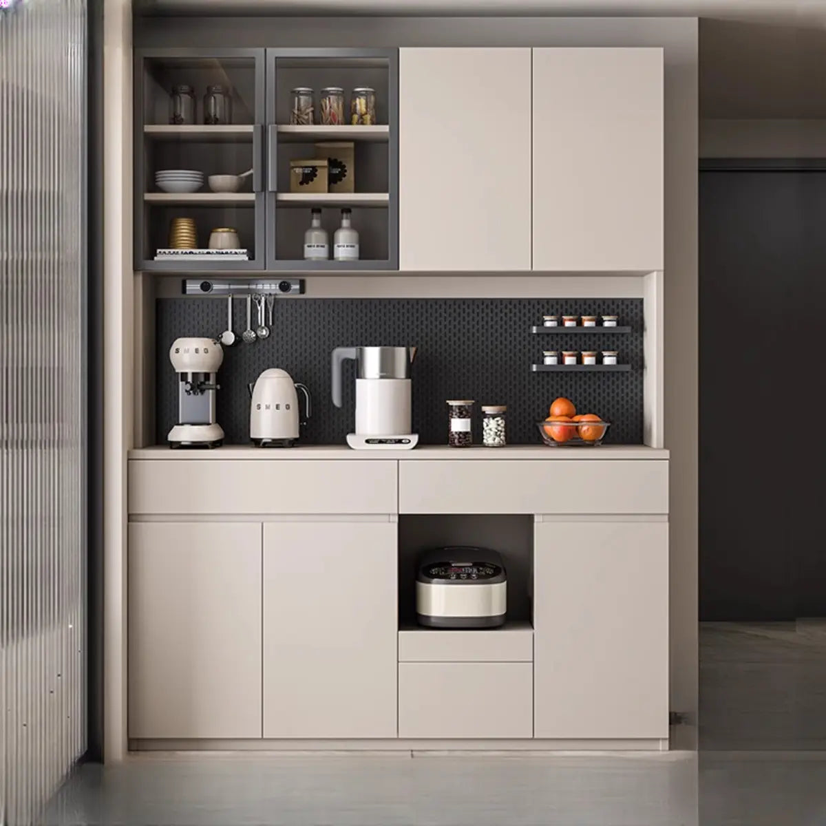 Contemporary Dove Grey Wood Large Open Storage Sideboard Image - 7