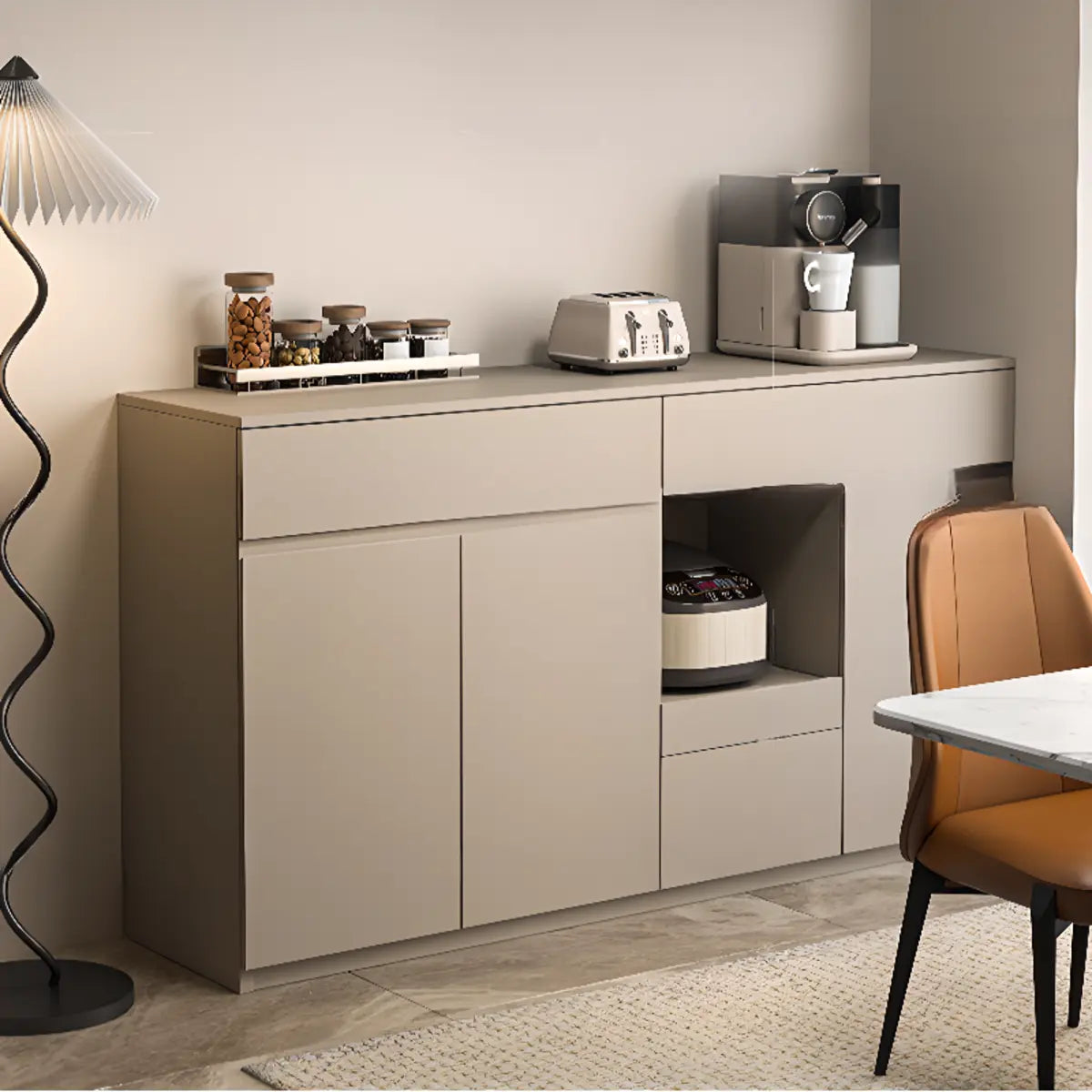 Contemporary Dove Grey Wood Large Open Storage Sideboard Image - 8