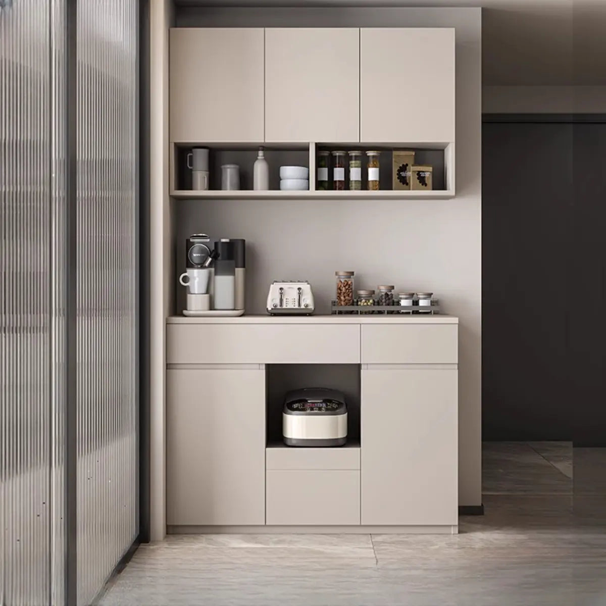 Contemporary Dove Grey Wood Large Open Storage Sideboard Image - 9