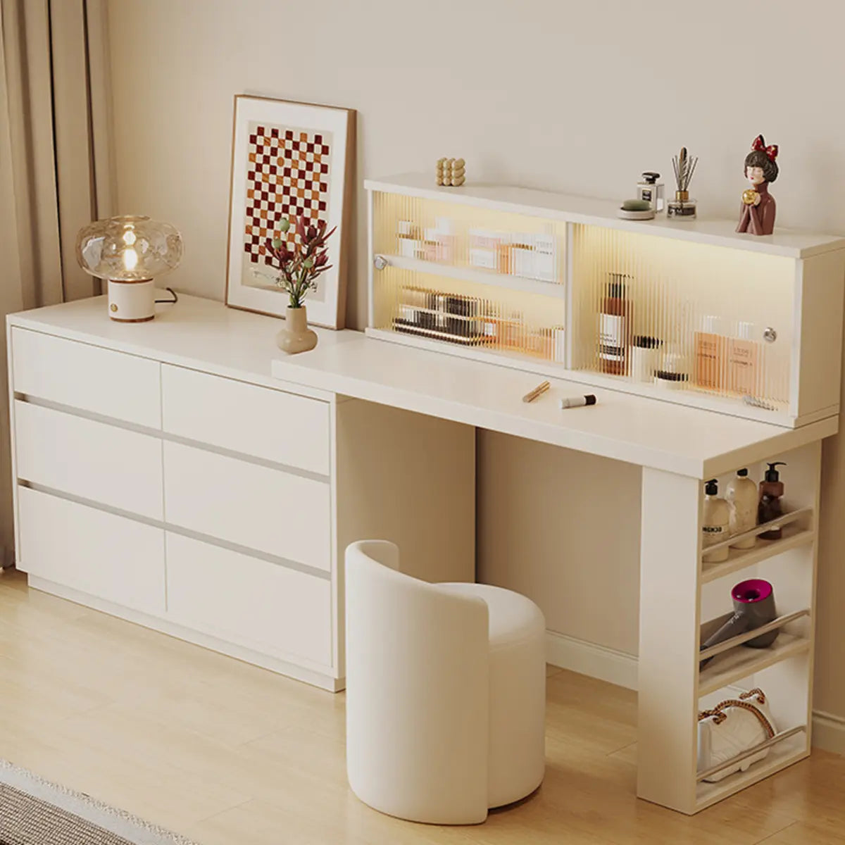 Contemporary Elegant Sliding Wooden White Makeup Vanity Image - 1