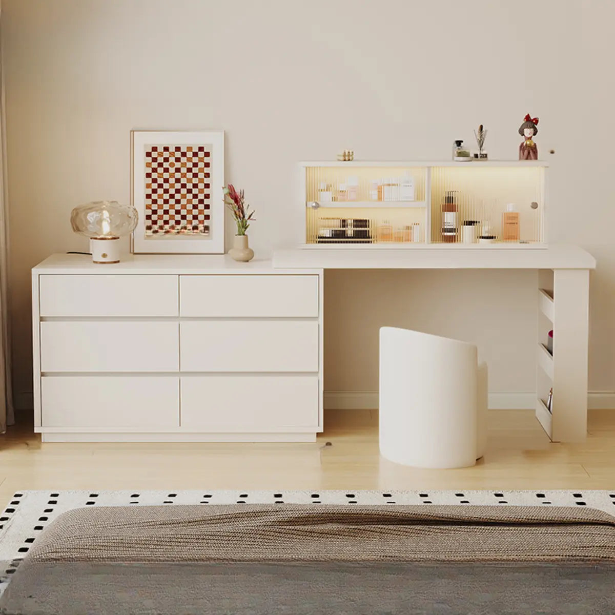 Contemporary Elegant Sliding Wooden White Makeup Vanity Image - 10