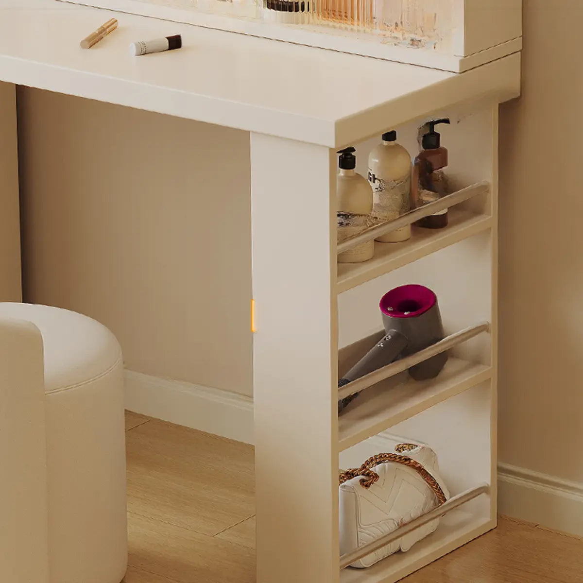 Contemporary Elegant Sliding Wooden White Makeup Vanity Image - 12