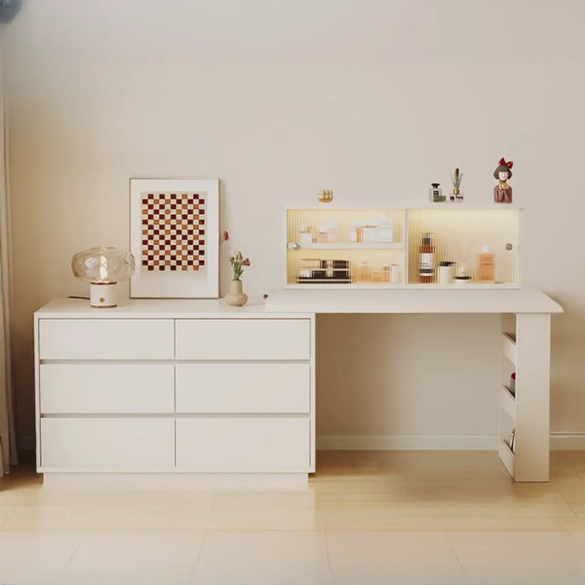 Contemporary Elegant Sliding Wooden White Makeup Vanity Image - 14