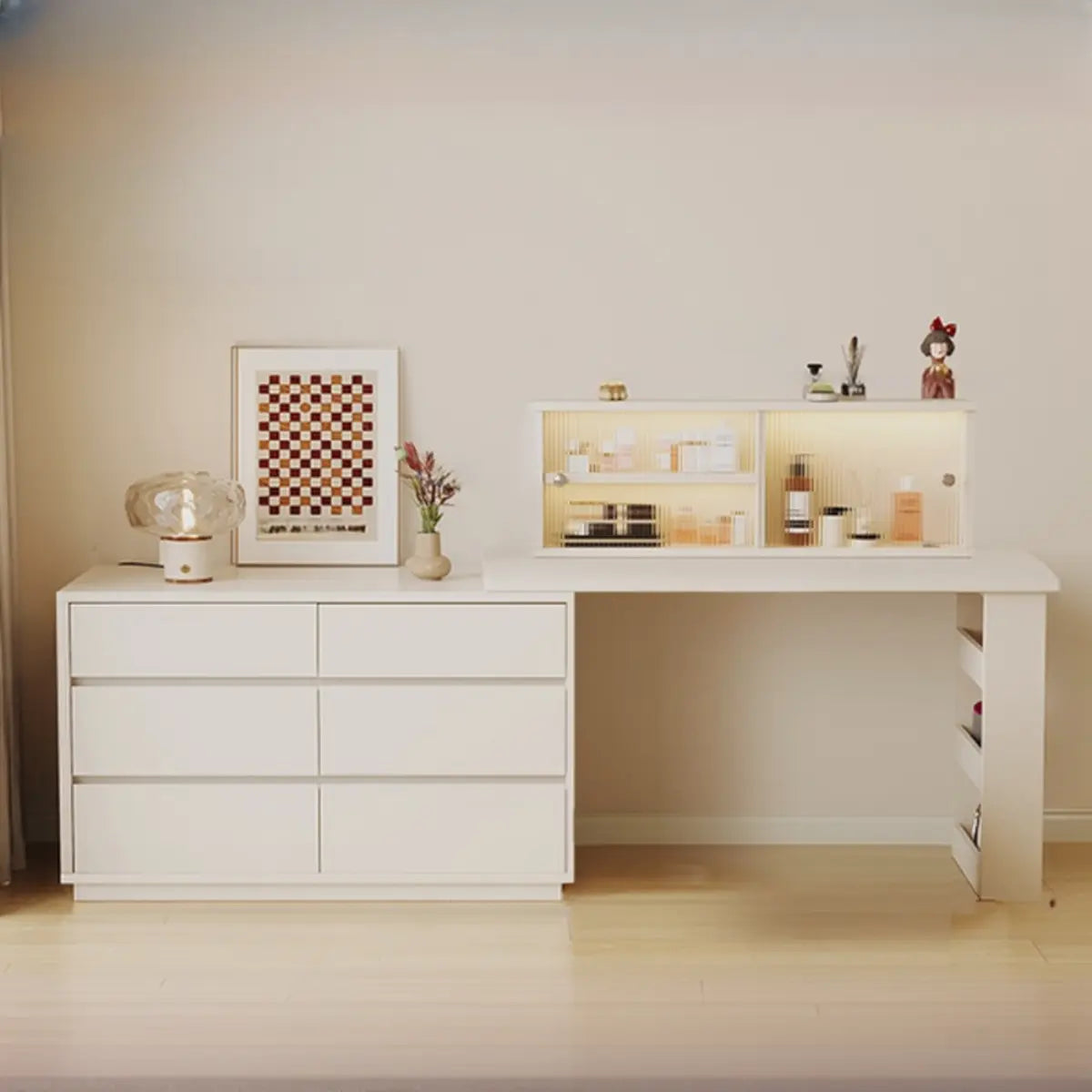 Contemporary Elegant Sliding Wooden White Makeup Vanity Image - 15