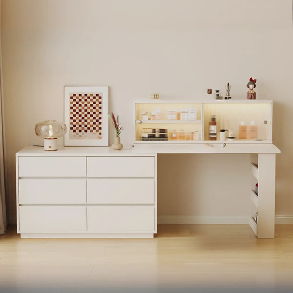 Contemporary Elegant Sliding Wooden White Makeup Vanity Image - 16
