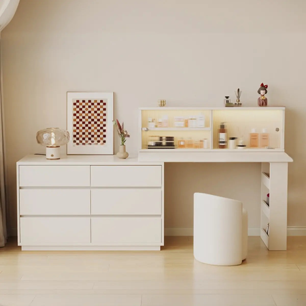 Contemporary Elegant Sliding Wooden White Makeup Vanity Image - 17