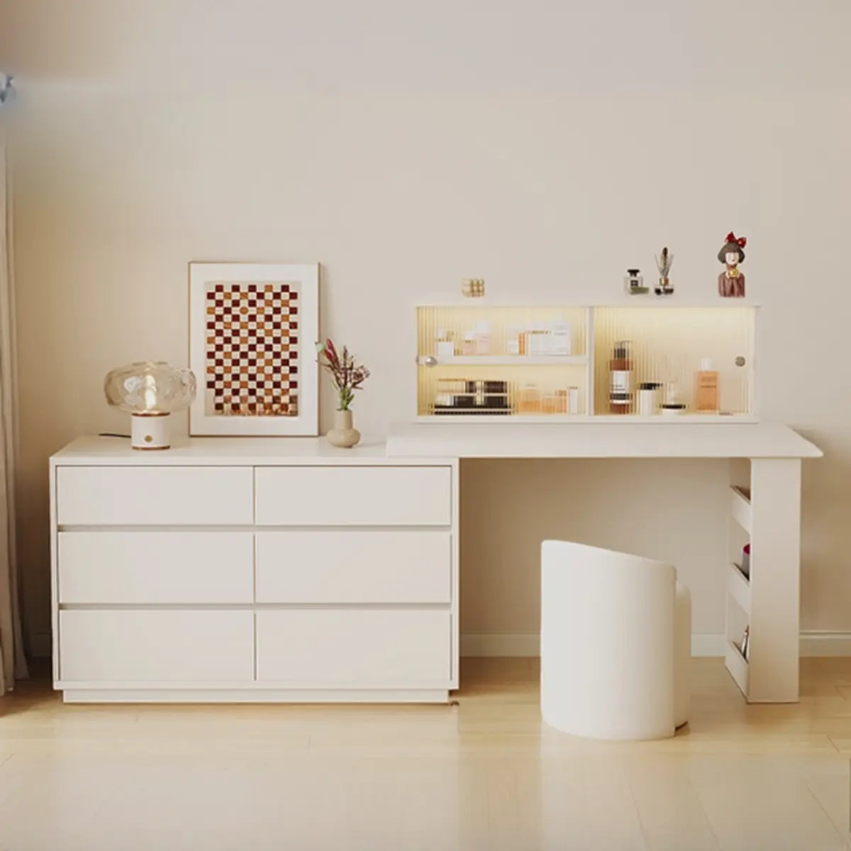 Contemporary Elegant Sliding Wooden White Makeup Vanity Image - 18