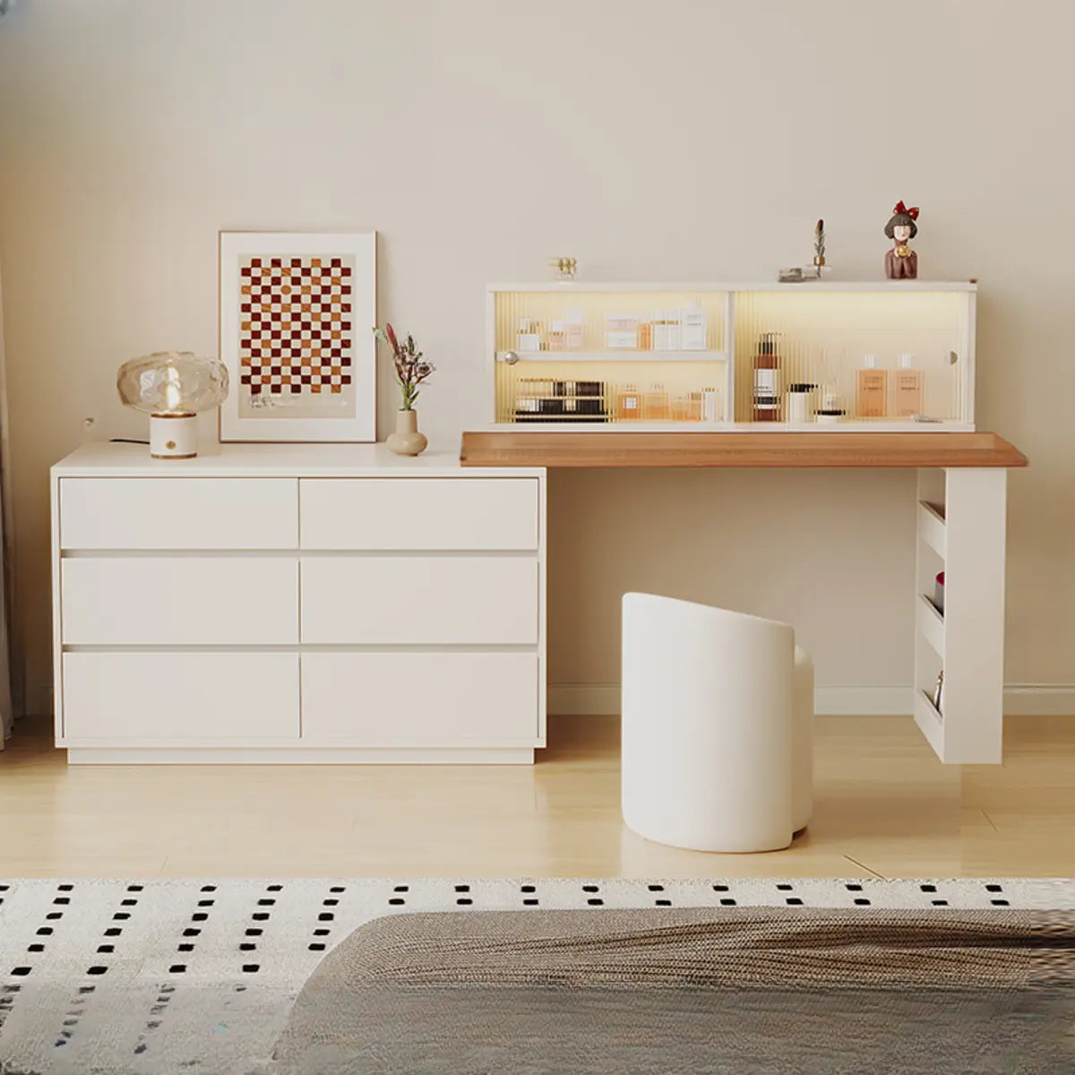 Contemporary Elegant Sliding Wooden White Makeup Vanity Image - 2