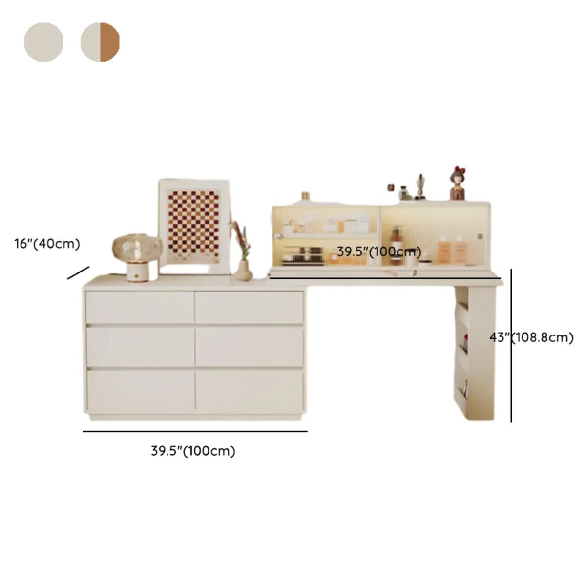 Contemporary Elegant Sliding Wooden White Makeup Vanity Image - 20