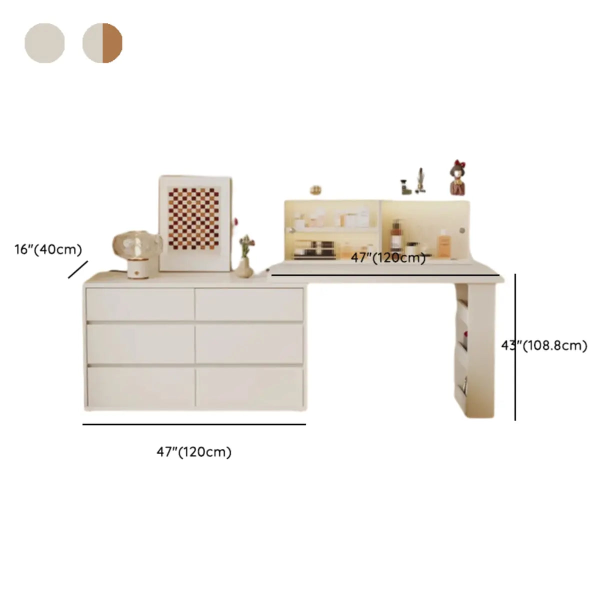 Contemporary Elegant Sliding Wooden White Makeup Vanity Image - 22