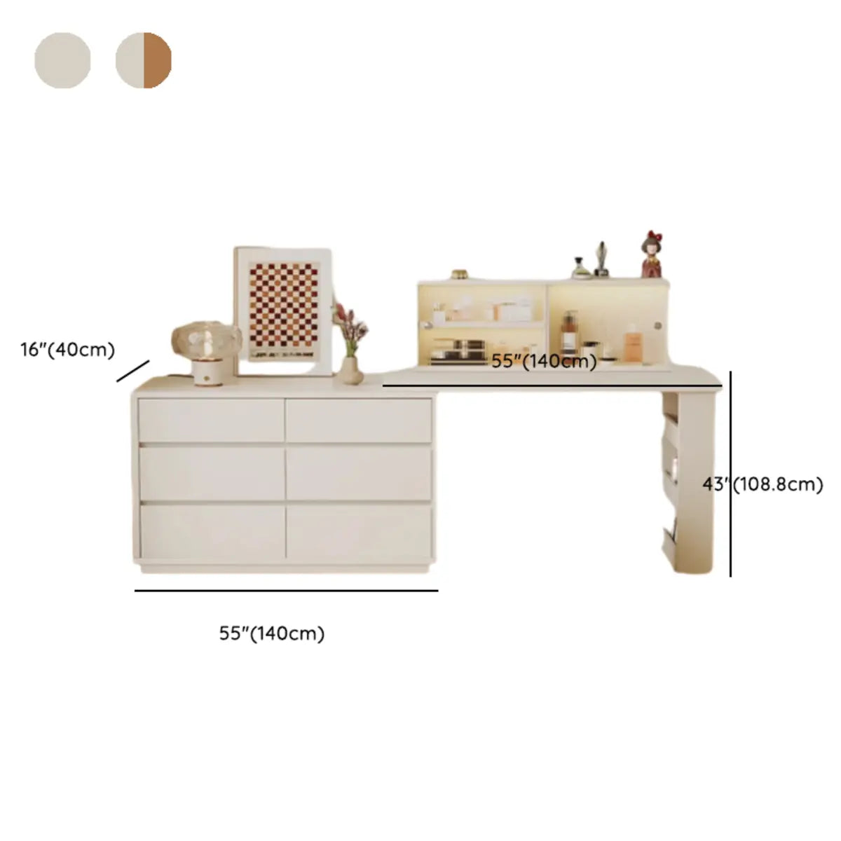 Contemporary Elegant Sliding Wooden White Makeup Vanity Image - 24