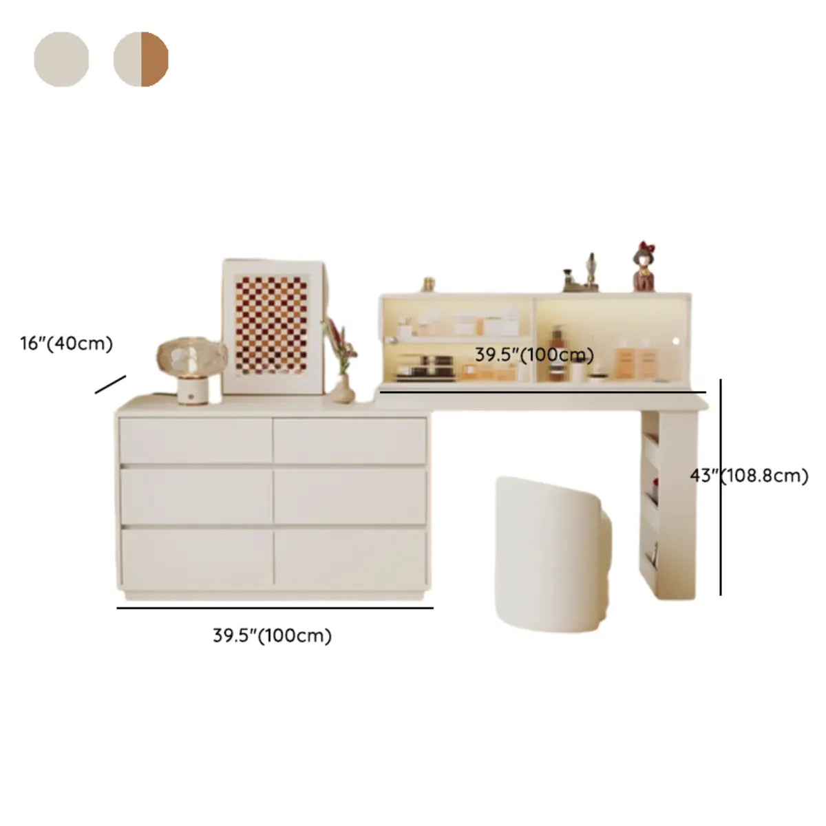 Contemporary Elegant Sliding Wooden White Makeup Vanity Image - 25