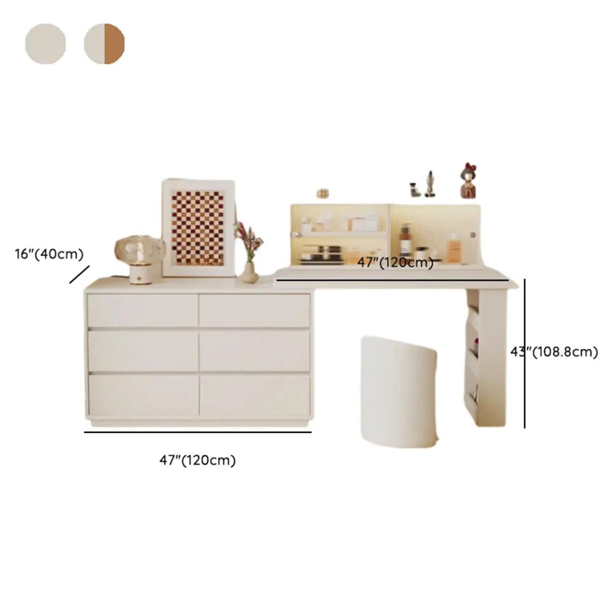 Contemporary Elegant Sliding Wooden White Makeup Vanity Image - 26