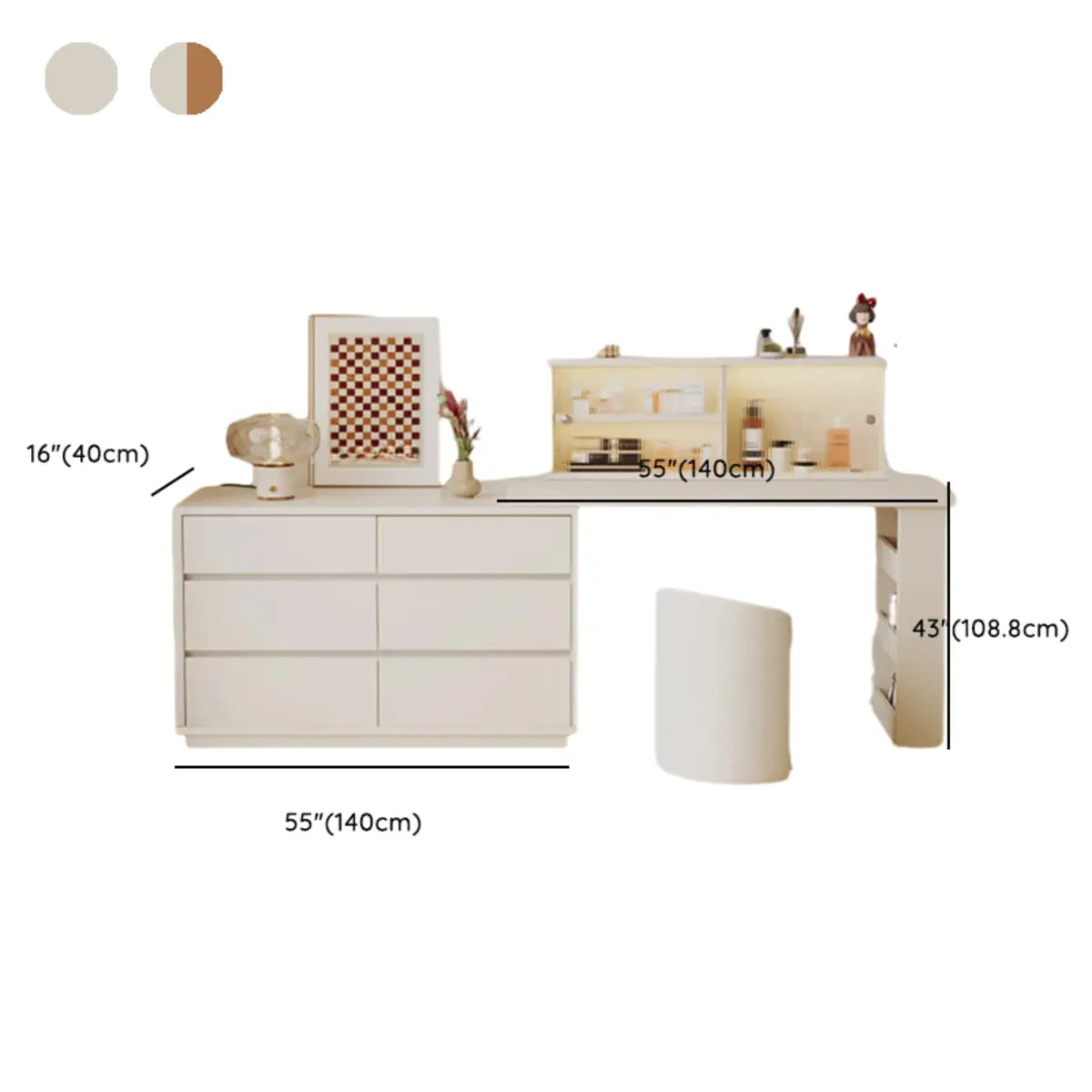 Contemporary Elegant Sliding Wooden White Makeup Vanity Image - 27