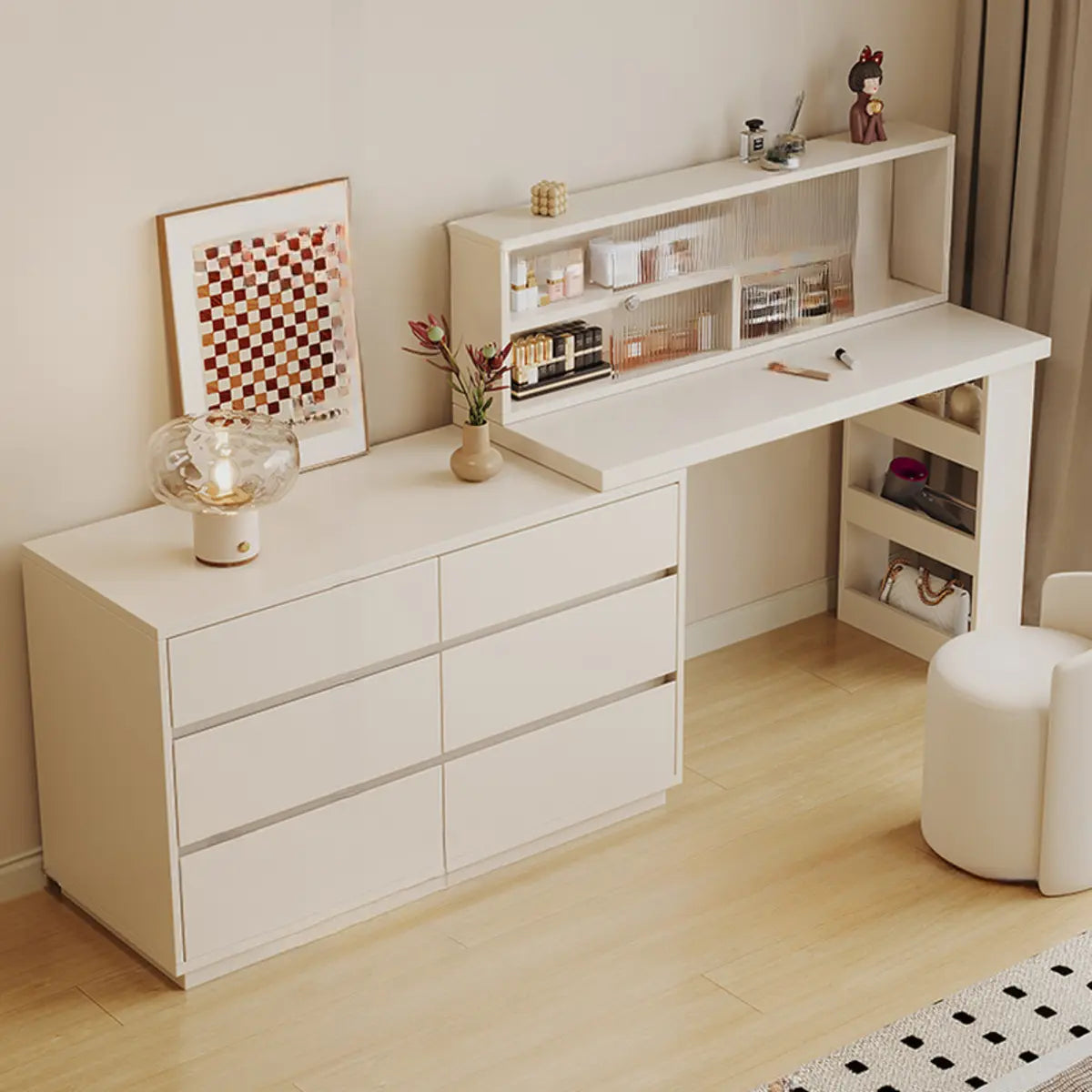 Contemporary Elegant Sliding Wooden White Makeup Vanity Image - 3