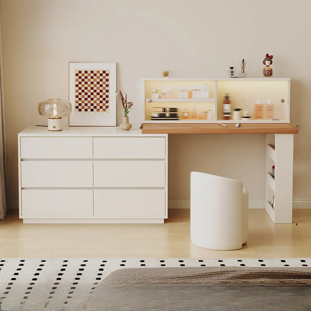 Contemporary Elegant Sliding Wooden White Makeup Vanity Image - 4