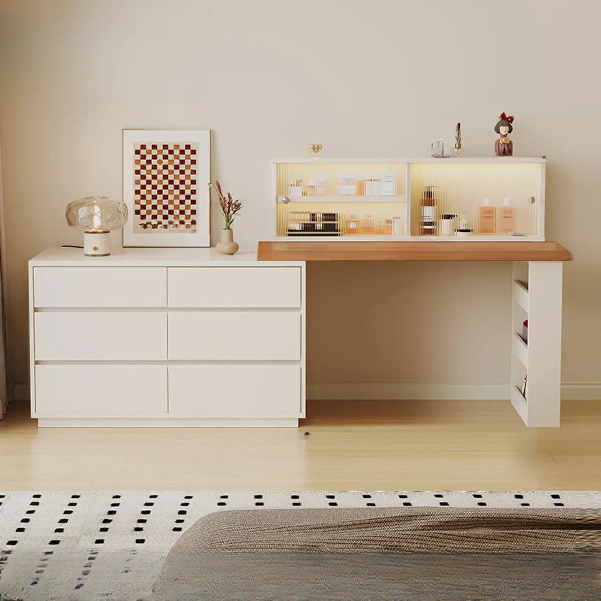 Contemporary Elegant Sliding Wooden White Makeup Vanity Image - 5