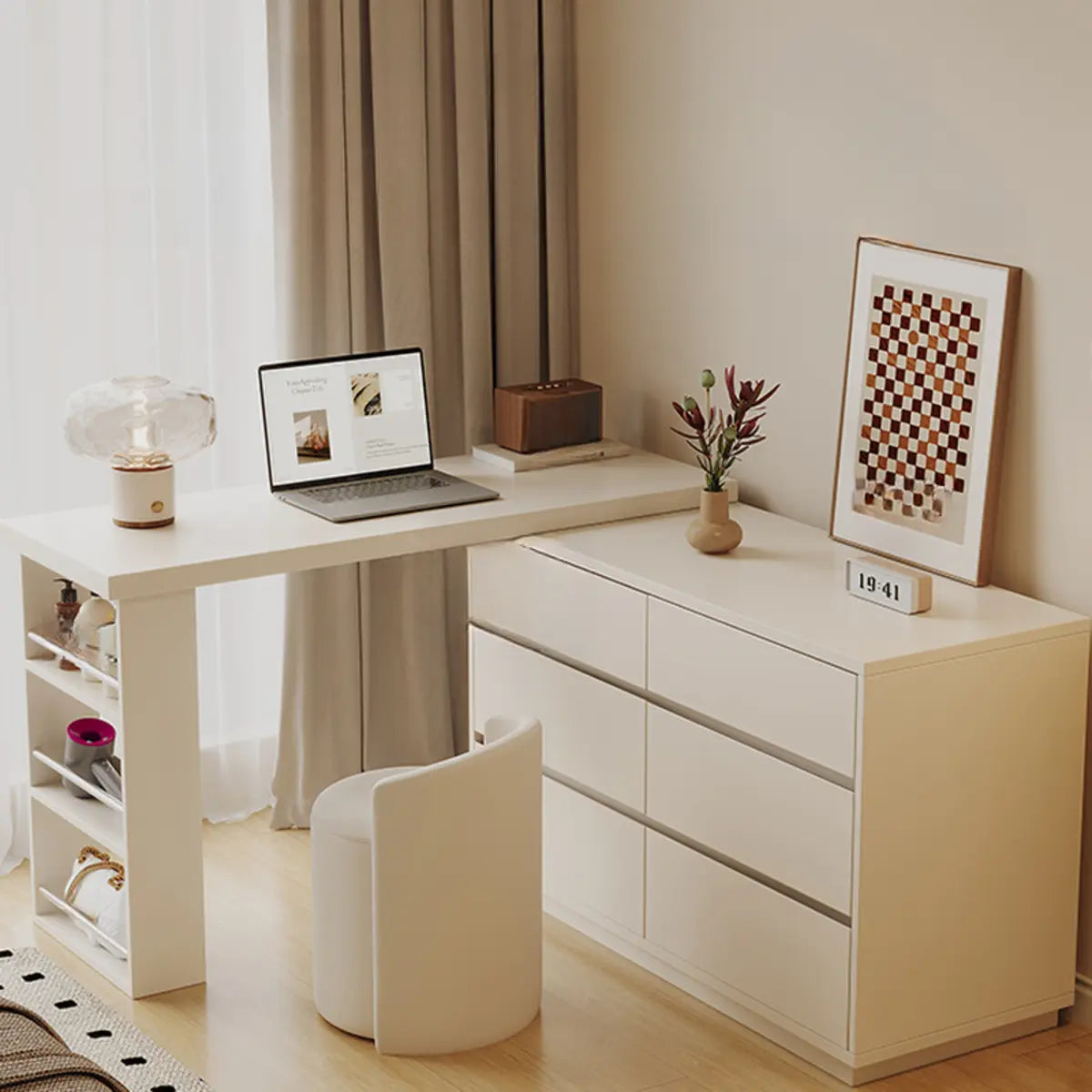 Contemporary Elegant Sliding Wooden White Makeup Vanity Image - 6